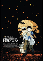 Grave of the Fireflies one sheet with animated 14-year-old carrying youngster sister on his back.